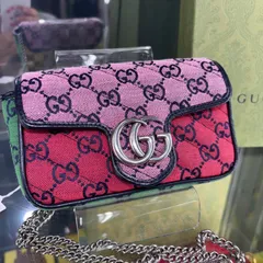 【中古】 グッチ マルチカラー ショルダー GGマーモント スーパーミニバッグ キャンバス レディース