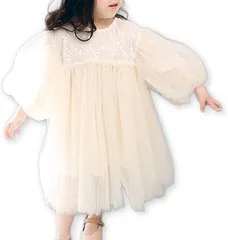 Lezalic キッズ ワンピース チュールレース ベビー ドレス フォーマル バルーン袖 結婚式 誕生日 お出かけ ハロウィン 子供用(100cm)