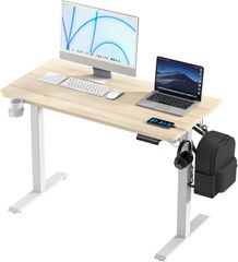 KOWO 電動昇降デスク 幅120cｍ×奥行60cｍ 【21ｍｍ厚の一枚板】 高さ4段までメモリー可能 【USB&Type C充電ポート＋チャイルドロック機能＋座り過ぎ防止機能付き】 無段階高さ調整 自動昇降 組立簡単 ナチュラル木目調