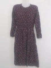 ◇ GLOBAL WORK グローバルワーク 花柄 バンドカラー 長袖 膝下丈 ワンピース サイズ M バーガンディー レディース P  【中古】 【1210260005632】