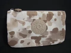 ■美品■ KIPLING キプリング ナイロン 総柄 メイクポーチ 化粧ポーチ マルチケース 小物入れ ベージュ系 DF2327のサムネイル
