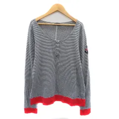 トミーヒルフィガー TOMMY HILFIGER Tシャツ カットソー 長袖 ヘンリーネック ボーダー柄 L 白 ホワイト 紺 ネイビー /YK7