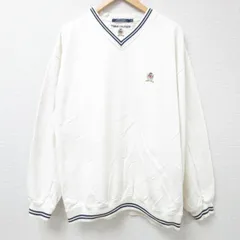 XL/古着 トミーヒルフィガー TOMMY HILFIGER 長袖 ブランド スウェット メンズ 90s ワンポイントロゴ 大きいサイズ コットン Vネック 白 ホ