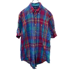 Ralph Lauren 半袖 チェックシャツ L ピンク マルチカラー ラルフローレン ボタンダウン ポニーロゴ 古着卸 アメリカ仕入 a705-6616