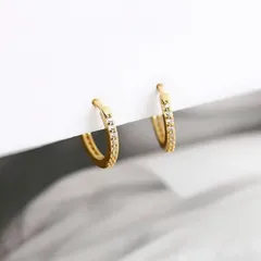 426【K18ゴールド】ダイヤ フープピアス シルバー925 レディース ジュエリー 小ぶり