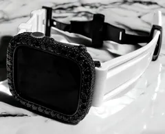 超高級大粒ブラック×ブラック★AppleWatchキラキラケース　カバー　アップルウォッチ　ラバーバンド　ベルト　38mm 40mm 41mm 42mm  44mm