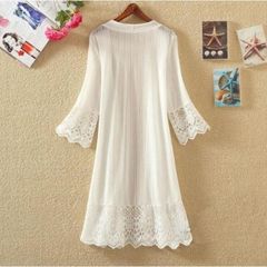 レースカーディガン 冷房対策 ロングカーディガン 日焼け止め服 カーディガン レディース 透かし雕り? min#
