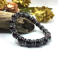 ガーネット パワーストーン ブレスレット 天然石 10mm （ブラック）メンズ・レディース 男性・女性 数珠ブレス 開運  [3] 