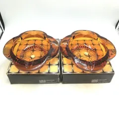 HOYA　保谷クリスタル　クローバー灰皿　ガラス灰皿　灰皿　アンバー　２個セット　レトロ　新品未使用