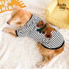 【閉店セール60%OFF】くまさんボーダートレーナー　裏起毛　くまさん　白黒　大型犬　犬服