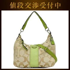 コーチ ２way バッグ ベージュ グリーン シグネチャー F19281