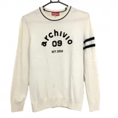 アルチビオ セーター 白×黒 フロントロゴ ウール100％ ニット レディース 38(M) ゴルフウェア archivio