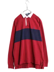 【お得なクーポン配布中!】 90s ポロ ラルフローレン ボーダー 長袖 ラガー シャツ メンズ M 古着 90年代 オールド ラグビーシャツ 長袖シャツ ワンポイント ツートン