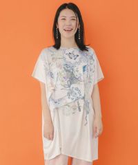 ISScoLar（イズスカラー）花×レース×カトラリー コラージュ柄ワンピース　アイボリー、ブラック、ピンク　551242