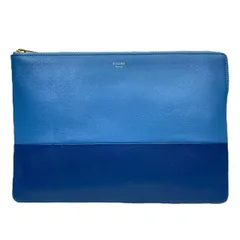 CELINE セリーヌ ソロ クラッチバッグ セカンドバッグ クラッチポシェット ロゴ レザー ブルー バイカラー