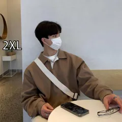 [2XL]秋冬 コーデ メンズ  服 シンプル ファッション オシャレ 大人 かっこいい 大きいサイズ ストリート 紳士服 ポロ カラー スウェットシャツ 長袖 T シャツ アメリカン ハイエンド コート ニット