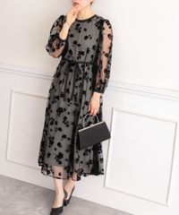 匿名配送【新品・未使用】M グリーンフロッキー チュールレース 結婚式 オケージョン パーティードレス