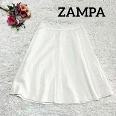 M 極美品✨ ZAMPA ザンパ 膝丈フレアスカート コットン100% ふんわりとしたコットン素材が通気性に優れ、春夏の暖かい日にも爽やかに過ごせる ウエストゴム 花柄刺繍 ホワイト サイズM S701 0554