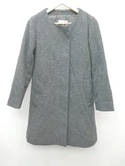 ◇ GLOBAL WORK グローバルワーク ノーカラー ジップアップ ウール混 長袖 コート サイズ S ダークグレー レディース P  【1304100016848】