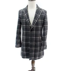 コムサコミューン COMME CA COMMUNE チェスターコート ロング丈 チェック柄 S マルチカラー グレー 黒 ブラック /HO13 