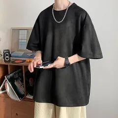 夏服 メンズ スエード tシャツ 無地 服 半袖 てぃーしゃつ 大人 上品 ロンt シンプル トップス ごぶそで ティーシャツ 人気 ストリート系 