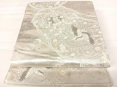 プラチナ シルバー系 銀糸 六通柄袋帯 花柄 正倉院文様 菊牡丹 - メルカリ