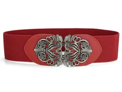 uxcell ベルト ワイド 弾性 ビンテージ ハイ 伸縮性 レトロ ウエスト ベルト バックル付き 女性用 レッド ウェスト61-91cm