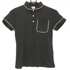 【美品】プーマ 半袖ポロシャツ 黒×白 パイピング 胸ポケット レディース S ゴルフウェア PUMA