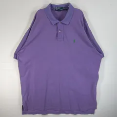 古着 90's/90年代 ポロバイラルフローレン Polo by Ralph Lauren 鹿の子 半袖 ポロシャツ ロゴ 刺繍 2ボタン 大きいサイズ XXL  パープル系 無地 メンズ