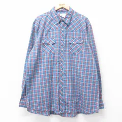 XL/古着 ラングラー 長袖 ウエスタン シャツ メンズ 大きいサイズ ロング丈 薄紺他 ネイビー チェック 25oct14 中古 トップス