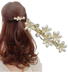 [Herbeluemily] ヘアクリップ 髪留め 髪飾り バレッタ フラワー パール ヘアピン パール HM-0053-R05-PL