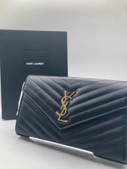 サンローラン(SANT LAURENT) カサンドラ モノグラム エンベロープ チェーンウォレット 黒 カーフ ゴールド金具 393953 未使用 レディース 財布 ウォレット ショルダー