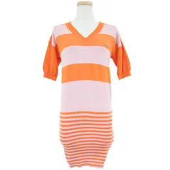 美品 vivienne westwood ヴィヴィアン ウエストウッド コットン ニット チュニック ワンピース 変形 プルオーバー Vネック ドロップショルダー 半袖 ボーダー ハイゲージ おしゃれのサムネイル