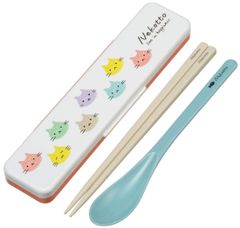 スケーター(Skater) コンビセット 箸 スプーン セット 銀イオン Ag+ 抗菌 ねこっと カラフル 日本製 18cm CCS3SAAG