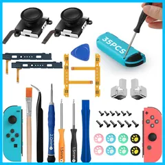 スイッチ ジョイコン 修理セット スティック コントローラー 交換パーツ2個 対応 SR joycon SL Switch キーボタン Switch フレックスケーブル 修理キット 左右セット2個 【35in1交換部品全て揃え】 ライトケーブル2個 GeeRi