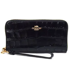 コーチ 長財布 COACH クロコダイル エンボスドレザー 型押し ロゴ リストレット ロング ジップ アラウンド 長財布 ブラック CT083
