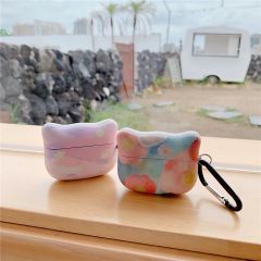 ふんわり猫型淡い花柄 airpods pro ケース 無線充電対応 ナチュラル系