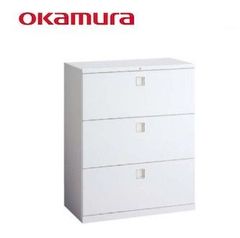 ⑤オカムラ / okamura　3段ラテラルキャビネット（レクトライン）4BG3ZC ZA75　　業務用　収納棚　書類庫　ローキャビネット