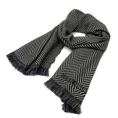 ジョルジオアルマーニ GIORGIO ARMANI ウール ヘリンボーン マフラー ストール ブラック グレー イタリア製
