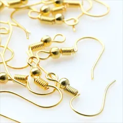 P-312 ピアスフック 20個セット【ゴールド】 カン付き フックピアス コイル 丸玉付 フック式 ピアスパーツ アクセサリー パーツ ハンドメイド マスクチャーム 材料 金