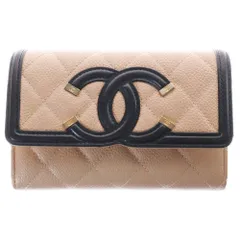 CHANEL (シャネル) CCフィリグリー フラップウォレット 二つ折り長財布 キャビアスキン レディース財布
