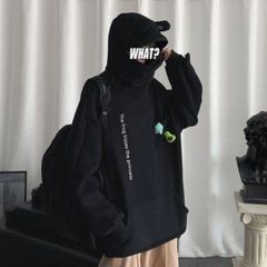 韓国 レディース かえる フード パーカー オーバーサイズ ブラック 大人気