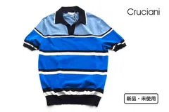 新品｜未使用｜クルチアーニ｜Cruciani｜コットンマルチボーダーポロニット｜ブルー×ブラック｜48
