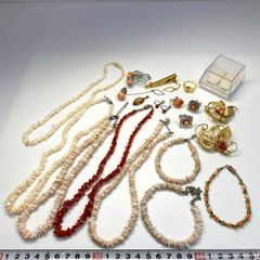 赤珊瑚 シェルビーズ 象牙調 アクセサリー ネックレス セット 