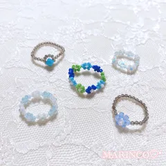 ワンポイントフラワービーズリング／マリンブルー(NO.321)