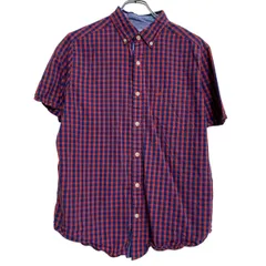 NAUTICA 半袖 チェックシャツ M レッド ブルー ノーティカ ボタンダウン 胸ポケット カジュアルシャツ 古着卸 アメリカ仕入 a703-6082