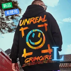 メンズ カラフル ニコちゃん パーカー オーバーサイズ ブラック 黒