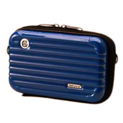 ☆ ダークブルー ☆ 化粧ポーチ スーツケース型 化粧ポーチ おしゃれ スーツケース型ポーチ 大容量 メイクポーチ ペンポーチ ガジェットケース ショルダーストラップ ハンドストラップ ハードケース ペンケース 収納ケース マルチポーチ