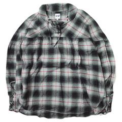 AiE (Arts in Education) エーアイイー アメリカ製 String Shirt - Plaid Flannel ストリングシャツ チェックフランネル XS グレー ギャザー プルオーバー トップス g10786