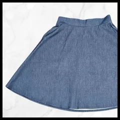 フレア デニム風スカート バックジップ入り カジュアル デニムブルー